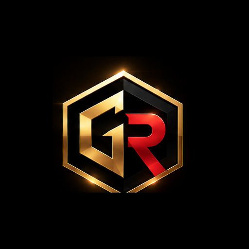 GateRide GR hexagon logo in gold and red